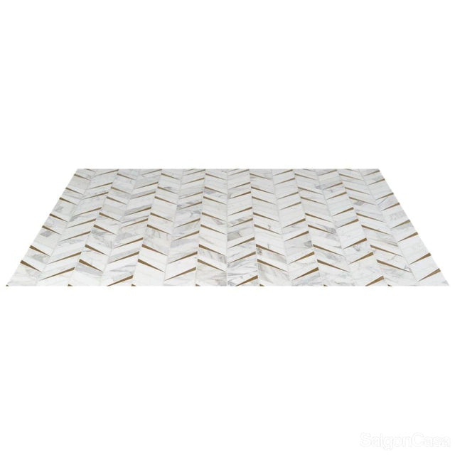 Mosaic Trang Trí Đá Marble & Kim Loại Carrara Chevron