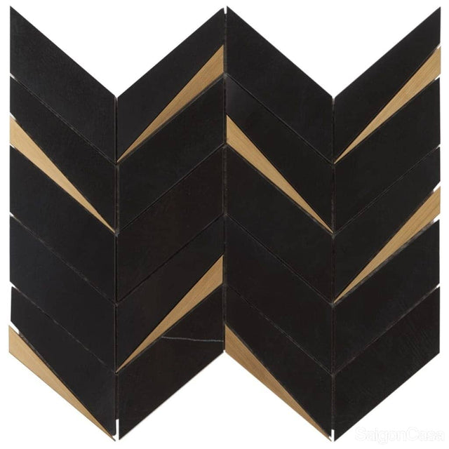 Mosaic Đá Marble & Kim Loại Nero Chevron - SaigonCasa | Curated Surfaces & Contemporary Living