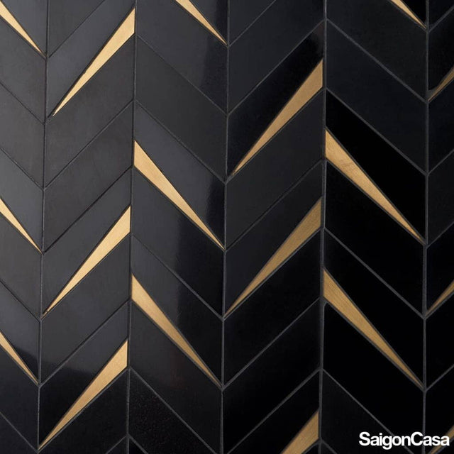 Mosaic Đá Marble & Kim Loại Nero Chevron - SaigonCasa | Curated Surfaces & Contemporary Living