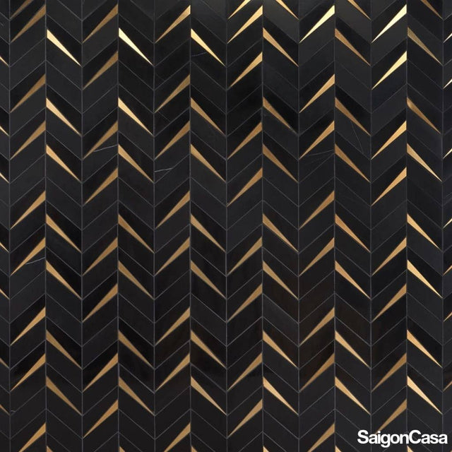 Mosaic Đá Marble & Kim Loại Nero Chevron - SaigonCasa | Curated Surfaces & Contemporary Living