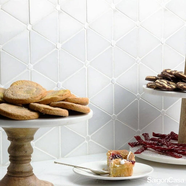 Mosaic Đá Marble Triangle White & Round - SaigonCasa | Curated Surfaces & Contemporary Living
