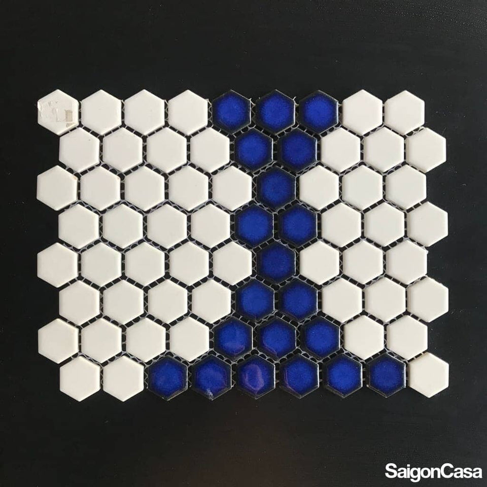 mosaic lục giác trắng - xanh