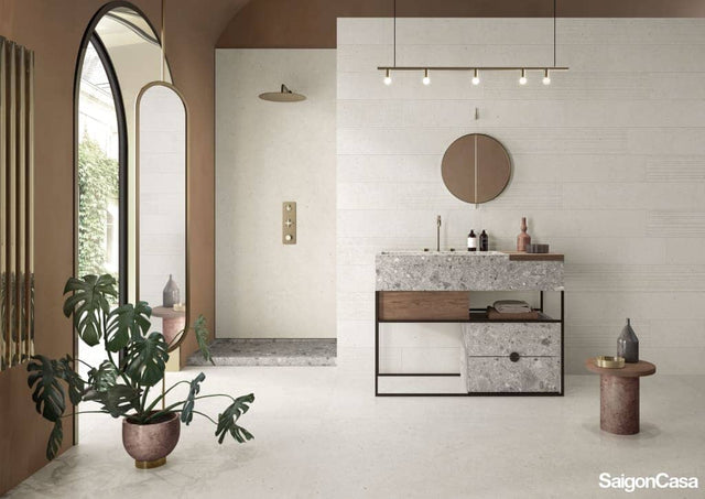 Gạch khổ lớn hiệu ứng xi măng Silver Grain White - SaigonCasa | Curated Surfaces & Contemporary Living