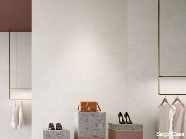 Gạch khổ lớn hiệu ứng xi măng Silver Grain White - SaigonCasa | Curated Surfaces & Contemporary Living