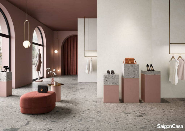 Gạch khổ lớn hiệu ứng xi măng Silver Grain White - SaigonCasa | Curated Surfaces & Contemporary Living