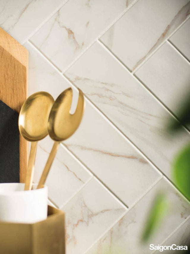 Gạch Thẻ Vân Đá Motif Calacatta 7.5x30cm - SaigonCasa | Curated Surfaces & Contemporary Living