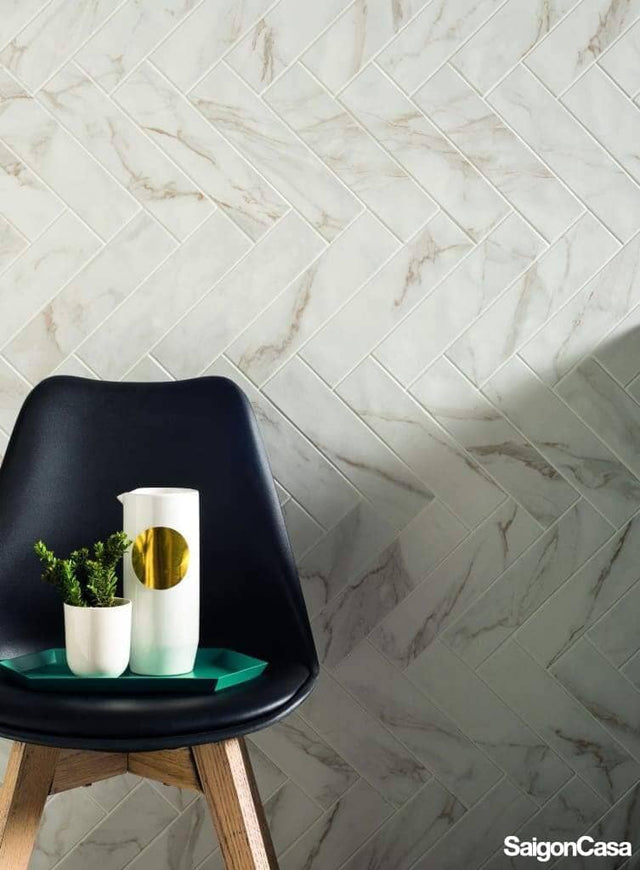 Gạch Thẻ Vân Đá Motif Calacatta 7.5x30cm - SaigonCasa | Curated Surfaces & Contemporary Living