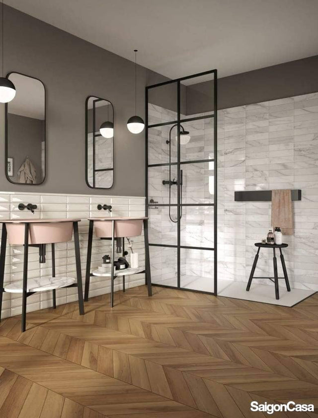 Gạch Thẻ Vân Đá Motif Calacatta 7.5x30cm - SaigonCasa | Curated Surfaces & Contemporary Living