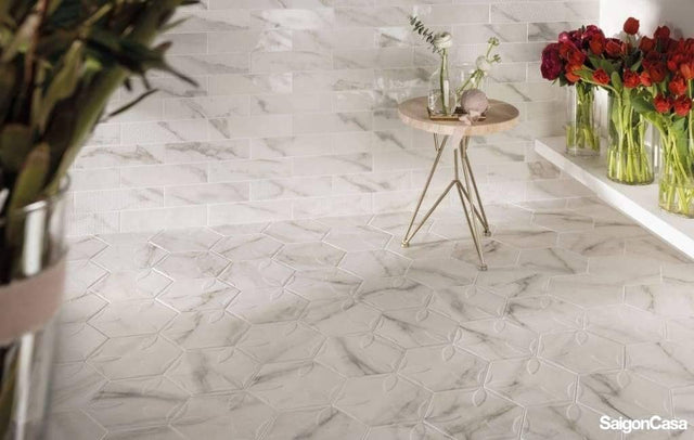 Gạch Thẻ Vân Đá Motif Calacatta 7.5x30cm - SaigonCasa | Curated Surfaces & Contemporary Living