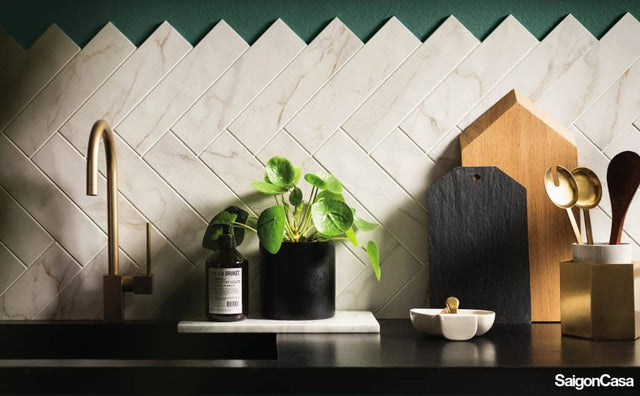 Gạch Thẻ Vân Đá Motif Calacatta 7.5x30cm - SaigonCasa | Curated Surfaces & Contemporary Living