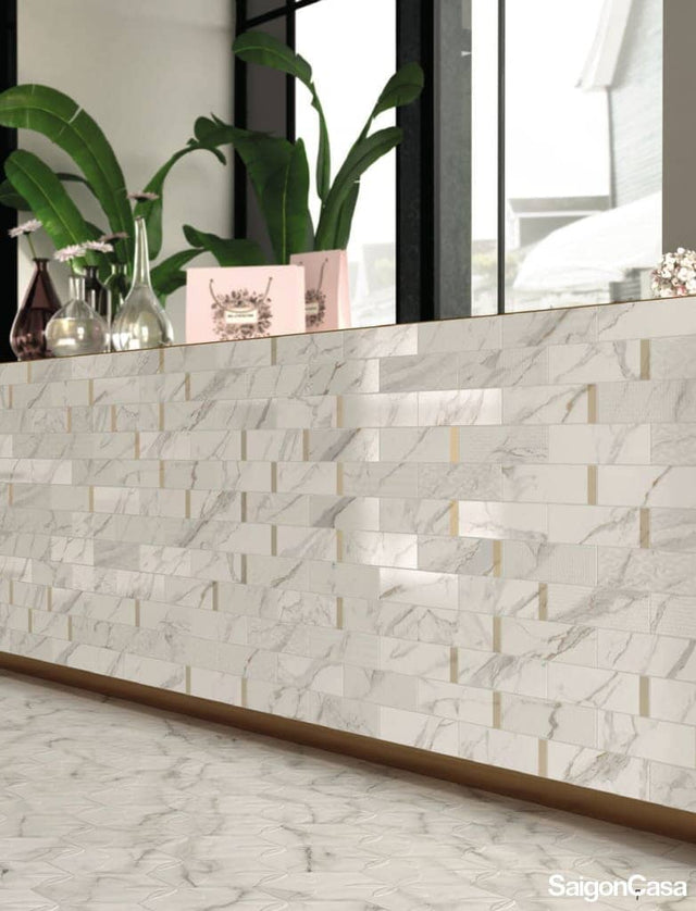 Gạch Thẻ Vân Đá Motif Calacatta 7.5x30cm - SaigonCasa | Curated Surfaces & Contemporary Living