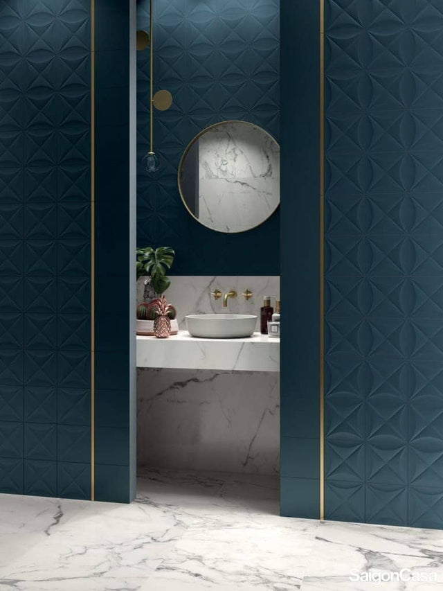 Gạch tường 4D Flower Deep Blue 20X20