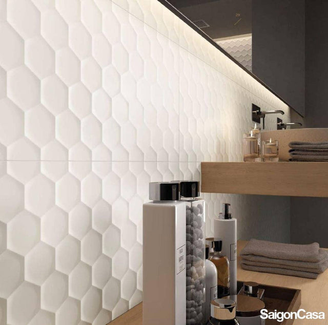 Gạch tường 4D Hexagon White 40X80