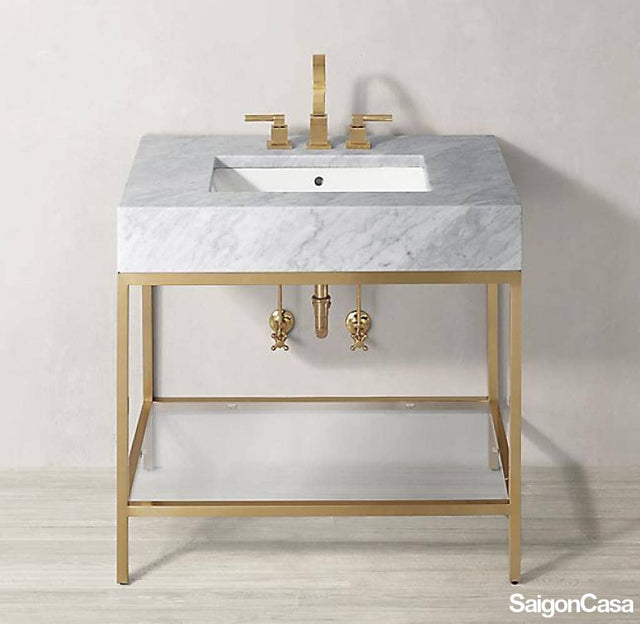 Lavabo Đơn Mặt Đá + Chân Kim Loại - SaigonCasa | Curated Surfaces & Contemporary Living