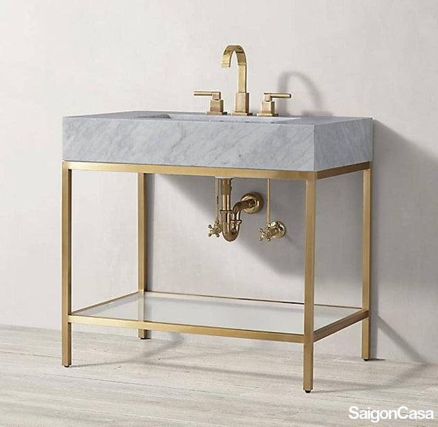 Lavabo Đơn Mặt Đá + Chân Kim Loại - SaigonCasa | Curated Surfaces & Contemporary Living