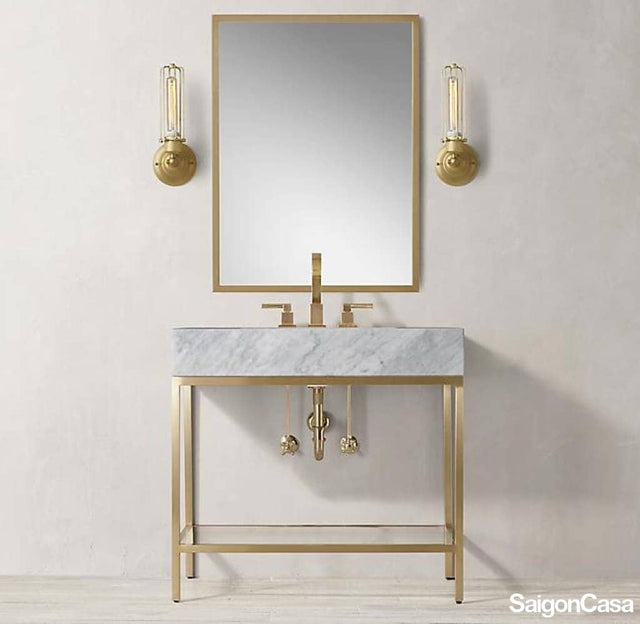 Lavabo Đơn Mặt Đá + Chân Kim Loại - SaigonCasa | Curated Surfaces & Contemporary Living