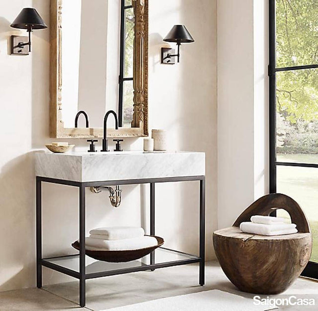 Lavabo Đơn Mặt Đá + Chân Kim Loại - SaigonCasa | Curated Surfaces & Contemporary Living
