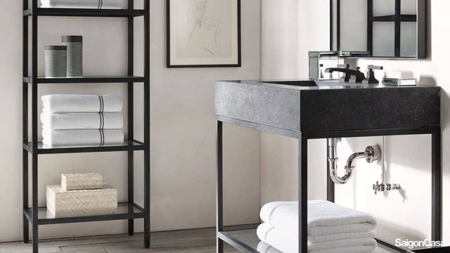Lavabo Đơn Mặt Đá + Chân Kim Loại - SaigonCasa | Curated Surfaces & Contemporary Living