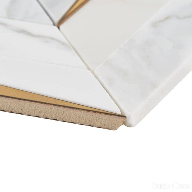 Mosaic Trang Trí Đá Marble & Kim Loại Carrara Chevron