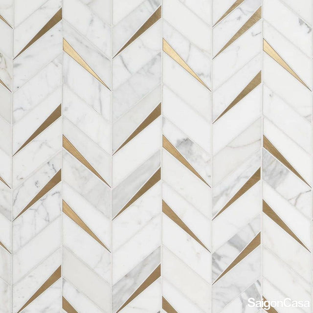 Mosaic Đá Marble & Kim Loại Carrara Chevron - SaigonCasa | Curated Surfaces & Contemporary Living