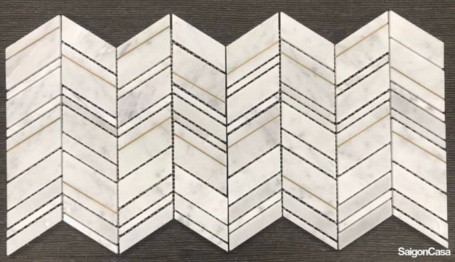 Mosaic Đá Marble & Kim Loại Chevron