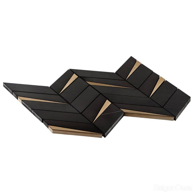 Mosaic Trang Trí Đá Marble & Kim Loại Nero Chevron