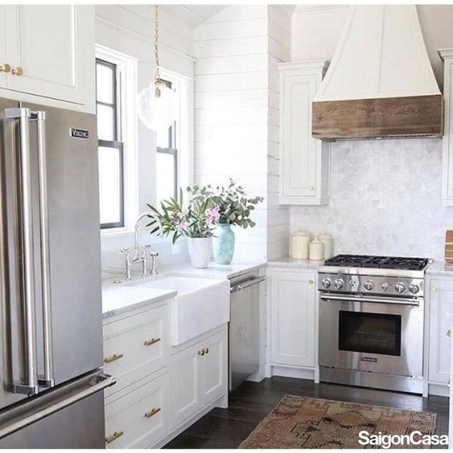 Mosaic Đá Marble Triangle White & Round - SaigonCasa | Curated Surfaces & Contemporary Living