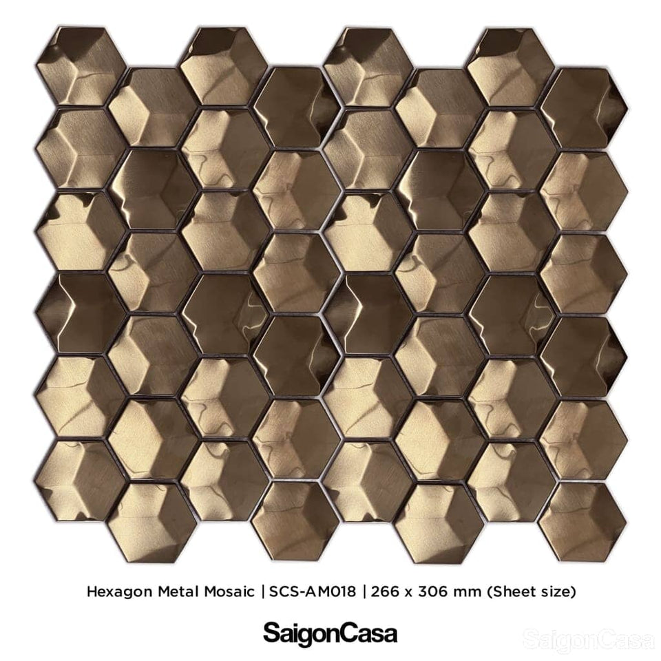 mosaic kim loại lục giác bề mặt nổi 3D