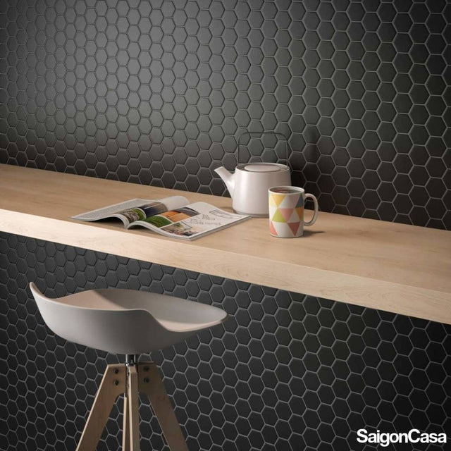 gạch mosaic lục giác đen